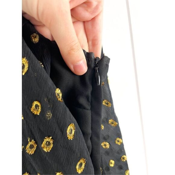 Anthro Greylin Black Gold Flutter Sleeve Sheer Polka Dot Button Down Back Top S - Picture 5 of 11